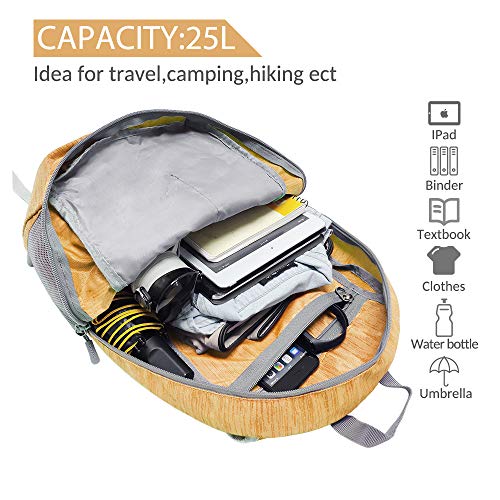 ZOMAKE 25L Ultra Lightweight Packable Backpack, Foldable Hiking Backpacks Water Resistant Small Folding Daypack for Travel(Muddy Yellow) - color: Muddy Yellow