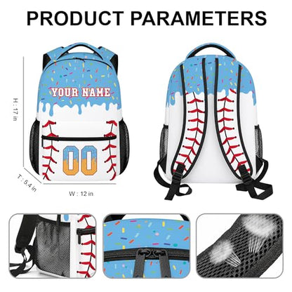 Personalized Baseball Drip Backpack, Blue Ice Cream Print Travel Bag, Multi Pocket Everyday Backpack (#3) - color: #3