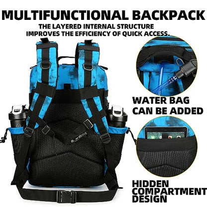 Lovelinks21 25L Tactical Backpack Military Tactical Backpack for Men and Women Small Assault Pack Outdoor Travel Hiking Camping Rucksack with Molle Webbing (Blue Water Pattern) - color: Blue Water Pattern