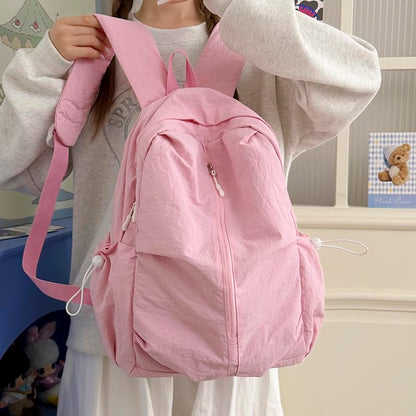 Women Solid Color Backpack Large Capacity Multi Pockets Daypack with Compartments Cute Lightweight Backpacks - color: Pink