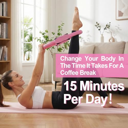 Home Pilates Ring and Ball Set for Women with 5 Resistance Bands 13 inch Magic Circle Workout Starter Kit for Beginners Full Body Toning 15 Min Daily Routine - color: Pink Mix