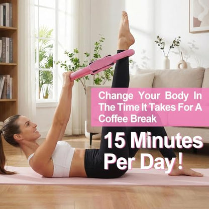 Home Pilates Ring and Ball Set for Women with 5 Resistance Bands 13 inch Magic Circle Workout Starter Kit for Beginners Full Body Toning 15 Min Daily Routine - color: Pink Mix