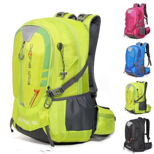 Hiking Backpack Camping 40L Outdoor Daypack Lightweight Travel Backpack with Rain Cover for Women Men (Green) - color: Green