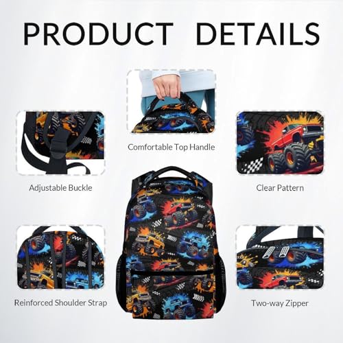 Toddler Backpack Set - 3Pcs Truck Backpacks for Boys - Kids Bookbag with Lunch Box & Pencil Case - Durable School Bag for Kindergarten/Preschool/Elementary (17 Inch) - color: Multicolor