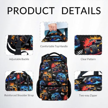 Toddler Backpack Set - 3Pcs Truck Backpacks for Boys - Kids Bookbag with Lunch Box & Pencil Case - Durable School Bag for Kindergarten/Preschool/Elementary (17 Inch) - color: Multicolor