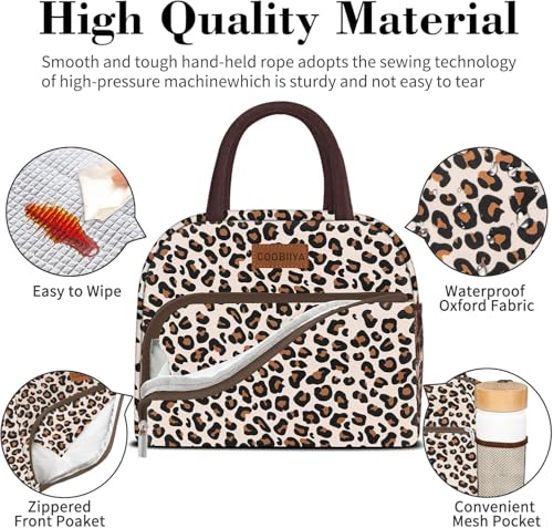 Coobiiya Lunch Box Lunch Bag for Women Adults Men, Reusable Cute Lunch bag - Leakproof, Insulated Lunch Box Tote with Large Capacity, Cooler Container for Work/Travel/Office - color: Leopard
