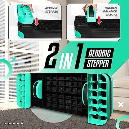 Yes4All 2-in-1 Adjustable Aerobic Step Platform Fitness Exercise Stepper with Rocker Balance Board Legs for Home Workout, Step Exercise & Balance Training - color: A. Neo Green