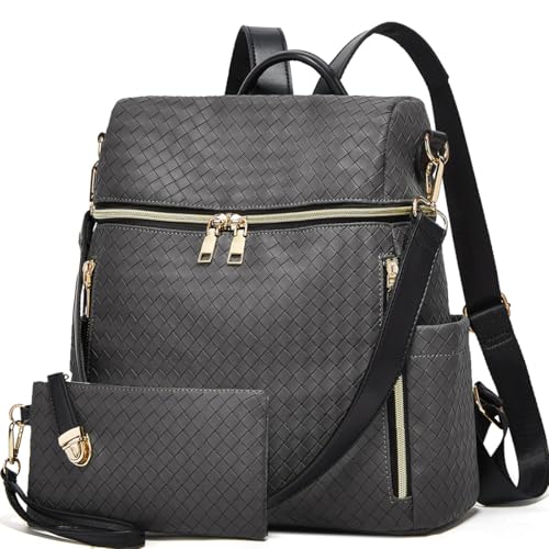 Makes Backpack Purse for Women PU Leather Travel Satchel Handbag Convertible Design Bag with Purse 2 Piece - color: Grey Triple