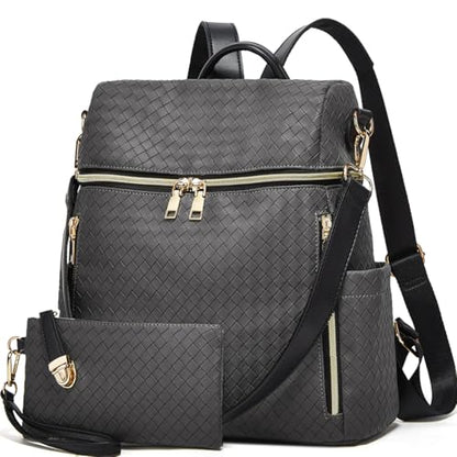 Makes Backpack Purse for Women PU Leather Travel Satchel Handbag Convertible Design Bag with Purse 2 Piece - color: Grey Triple