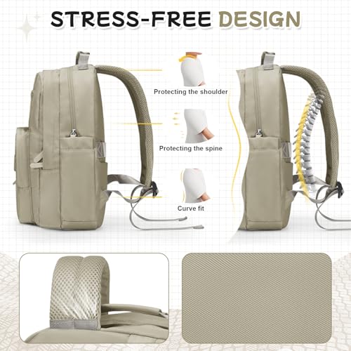 Casual Laptop Backpack for Women Work Travel Daypack Bags, Lightweight Waterproof Backpacks with 2 Large Main Compartments, Anti Theft Slim Sturdy Back Pack, 15” Laptop Sleeve, Brown - color: Brown