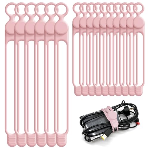 Silicone Cable Ties Cord Organizer for Cable Management, 16PCS 4.2" and 7.1" Reusable Cable Organizer Electronic Accessories for Home, Office, Kitchen, School, Travel (Pink) - color: Pink, size: 4.2 Inch+7.1 Inch