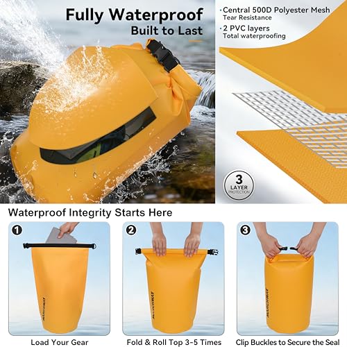 MARCHWAY Floating Waterproof Dry Bag Backpack 5L/10L/20L/30L/40L, Roll Top Sack Keeps Gear Dry for Kayaking, Rafting, Boating, Swimming, Camping, Hiking, Beach, Fishing - color: Deep Yellow, size: 10L
