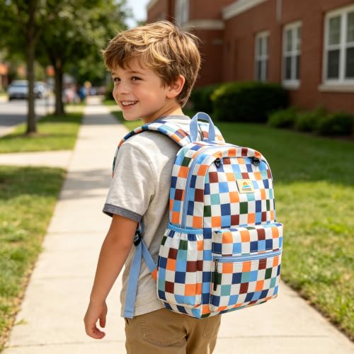STEAMEDBUN Kids Backpack for Boys Girls 5-8, 15inch Girls Boys Backpacks Kindergarten - color: Blue Checkerboard, size: SMALL-15"H(fit folder)