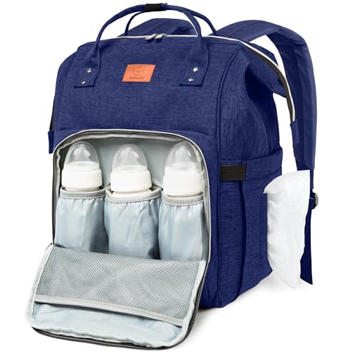 KeaBabies Baby Diaper Bag Backpack - Large Baby Bag for Boys, Girls, Waterproof Multi Function Travel Diaper Backpack with Changing Pad, Durable Travel Essentials for Moms and Dads (Marine Blue) - color: Marine Blue