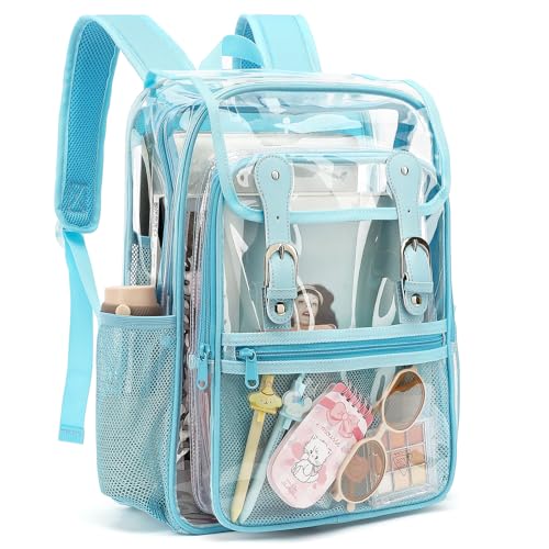 Heavy Duty Clear Backpack Stadium Approved Transparent Backpacks for School College Festival Work Travel (Sky Blue) - color: Sky Blue