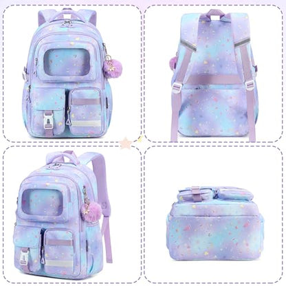 AO ALI VICTORY Backpack for Girls Kids School Bags for Kindergarten Elementary Schoolbag Students Backpacks Cute 15.6 inch Laptop Bookbag Teens Girl Back Pack Travel Daypack, Purple - color: Purple