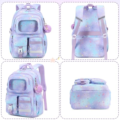 AO ALI VICTORY Backpack for Girls with Lunch Bag Pencil Case Kids School Bags for Kindergarten Elementary Middle Primary Schoolbag Cute 16 inch Laptop Bookbag Students 3 PCS Cute Bookbag, Purple Set - color: Purple Set