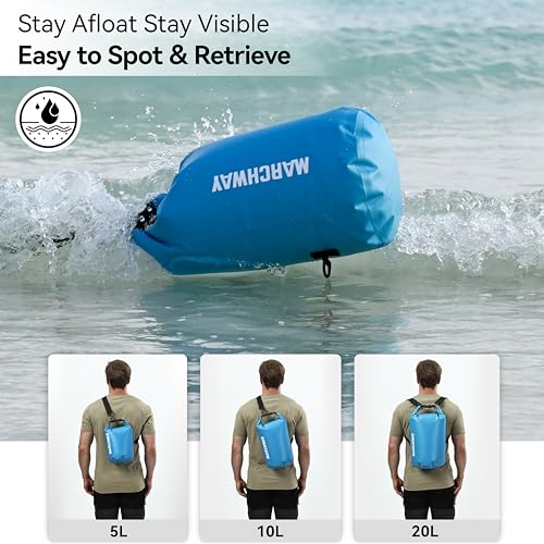 MARCHWAY Floating Waterproof Dry Bag Backpack 5L/10L/20L/30L/40L, Roll Top Sack Keeps Gear Dry for Kayaking, Rafting, Boating, Swimming, Camping, Hiking, Beach, Fishing - color: Light Blue, size: 5L