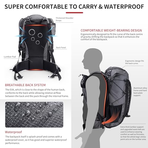 Naturehike 65L Rock Upgraded Internal Frame Hiking Backpack for Outdoor Camping Travel Backpacking with Rain Cover Ultralight Backpack for Adults - color: 65l Upgraded/Black
