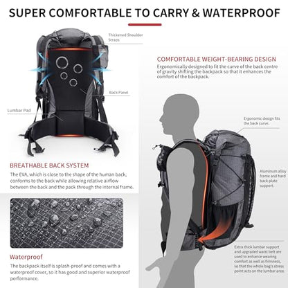 Naturehike 65L Rock Upgraded Internal Frame Hiking Backpack for Outdoor Camping Travel Backpacking with Rain Cover Ultralight Backpack for Adults - color: 65l Upgraded/Black