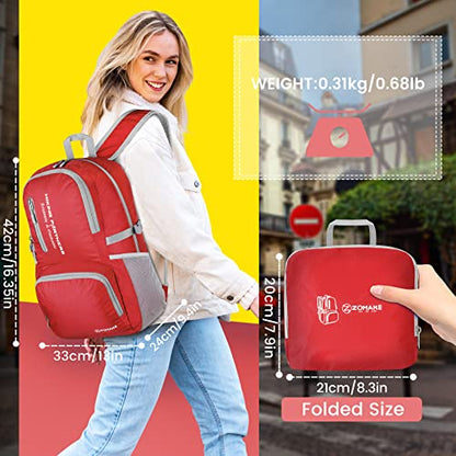 ZOMAKE Lightweight Packable Backpack, 35L Light Foldable Hiking Backpacks Water Resistant Collapsible Daypack for Travel(Red) - color: Red