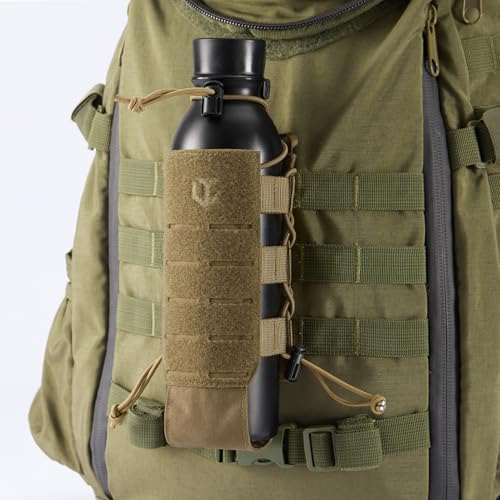 Tactical MOLLE Pouch Water Bottle Holder with Shoulder Strap Modular Bag for Outdoor Hiking Camping Hunting Fishing Airsoft - color: Coyote