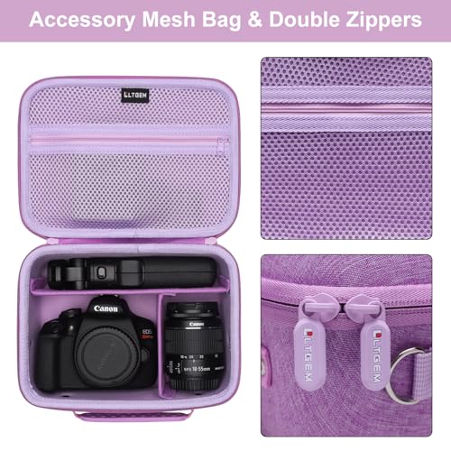 Camera Case Compatible with Canon EOS Rebel T7/R50/R6 Mark II/R100/R50 V/T6/R8/R10/R5 Mark II/RP/R7/5D Mark IV/SL3/R5/T100 DSLR SLR Camera, Len and Tripod with 4 Dividers and Shoulder Strap, Purple - color: Purple, size: Small