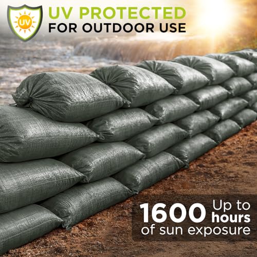 Heavy Duty Sand Bags Pack of 3, Army Green Empty Sandbags with Built-In Ties, Woven Polypropylene UV Protection 1600 Hours, Fillable Bags for Flood Control, Weight, 18x24 inches, 60 Pounds Volume - size: 18"W x 24"L, style: Pack of 3