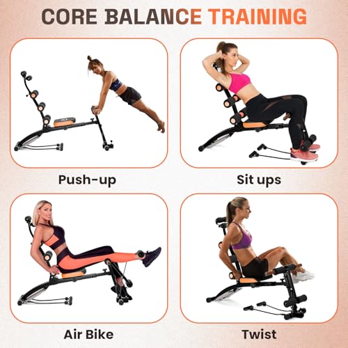 Multi-Function Ab Workout Bench with Resistance Bands and Preacher Curl Pad, Adjustable Ab Crunch Machine, Foldable Sit-Up Bench for Home Gym Strength Training and Leg Extension