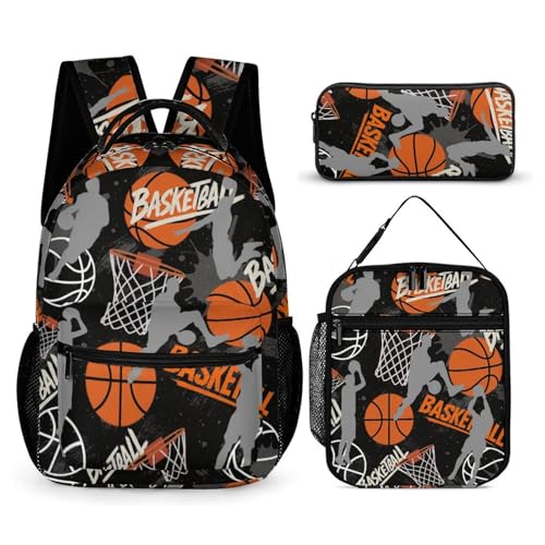Basketball Theme Backpack Set for Kids,School Bookbag with Lunch Box and Pencil Pouch Bag(Basketball) - color: Basketball