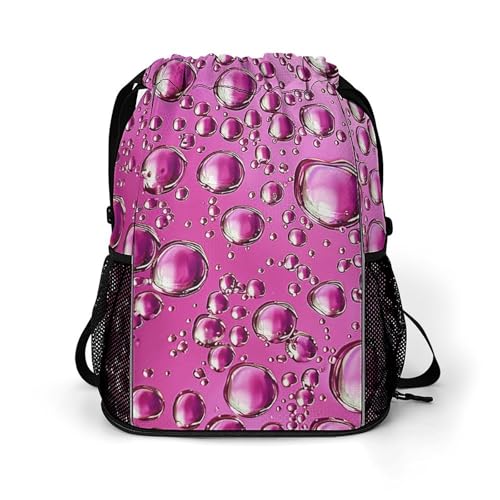 Drawstring Gym Backpack with Shoe Compartment And Wet Pocket, 28L Lightweight Waterproof Peach Water Droplets Sports Backpack for Workout Swim Beach Travel String Bag for Men Women