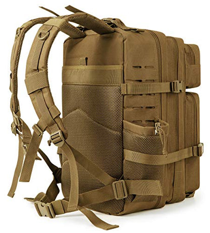 QT&QY 25L/45L Military Tactical Backpack For Men Molle Daypack 3 Day Bug Out Bag Hiking Rucksack With Bottle Holder - color: 45l 2.0 Khaki
