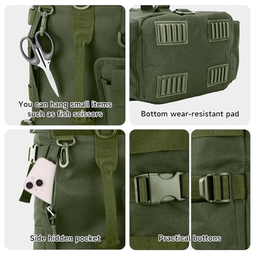 KOMCLUB Fishing Bag Sling Tackle Storage Backpack Dark Green Fishing Gear Bag Outdoor Lightweight Water-Resistant Store Gear and Equipment - color: Green