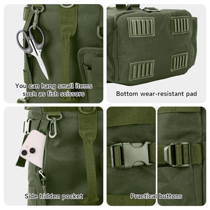 KOMCLUB Fishing Bag Sling Tackle Storage Backpack Dark Green Fishing Gear Bag Outdoor Lightweight Water-Resistant Store Gear and Equipment - color: Green