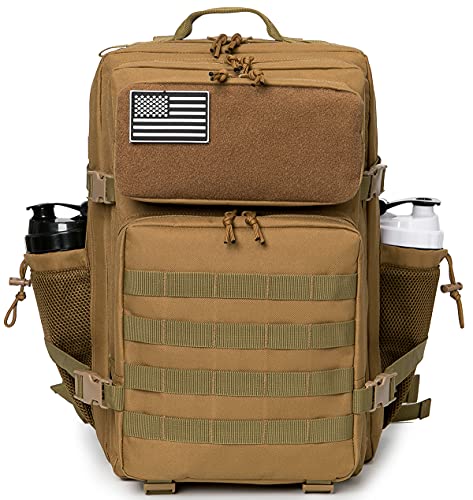 QT&QY 25L/45L Military Tactical Backpack For Men Molle Daypack 3 Day Bug Out Bag Hiking Rucksack With Bottle Holder - color: 45l 1.0 Khaki