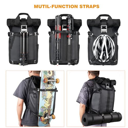 Besnfoto Camera Backpack Waterproof Camera Bag Satchel for Photographer DSLR SLR Mirrorless with Laptop Compartment and Rain Cover - color: Black