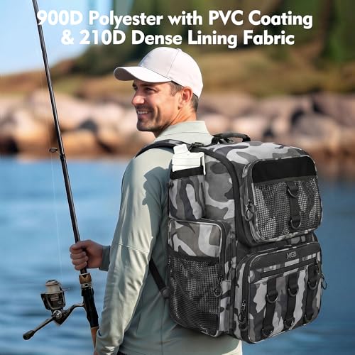 MGB 46L Water-resistant Fishing Tackle Backpack with Rod Holders - color: Grey+black Camo（without Tackle Box）