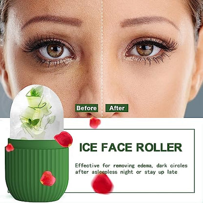 XHJRI Ice Roller Massager for Face, Eyes and Neck - Naturally Condition Skin, De-Puff Eye Bags, Reduce Migraine Pain - Reusable Silicone Ice Mold (Green) - color: Green