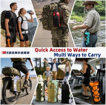 Molle Water Bottle Holder Pouch, 16-77 oz Adjustable Capacity Tactical Bottle Bag, Compatible with Backpack, Vest, Belt for Outdoor Activities - color: Black, style: Enhanced