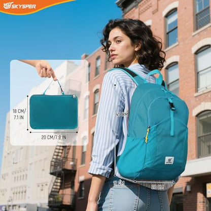 SKYSPER Small Hiking Backpack for Men Women 20L RFID Packable Daypack Ultralight Foldable Back Pack Lightweight Collapsible Travel Day Pack - color: Cyan