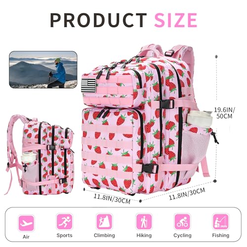 Lovelinks21 45L Tactical Assault Backpack 3 day assault pack with Molle Waterproof backpack Rucksack for Tactical Backpacks (Strawberry) - color: Strawberry