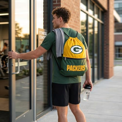 FOCO Green Bay Packers Big Logo Drawstring Backpack with Zippered Pocket Limited Edition NFL Gear for the NFC North Officially Licensed Packers Fan Gear - color: Green Bay Packers