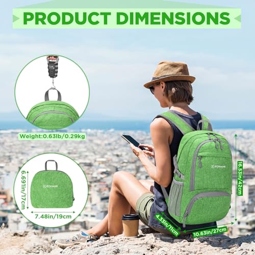 ZOMAKE Ultra Lightweight Packable Backpack 25L,Small Foldable Backpacks Hiking Water Resistant Collapsible Daypack for Women Men(Dark Green) - color: Dark Green, size: 25L