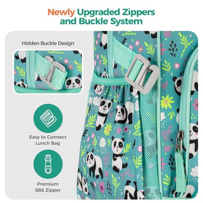 Choco Mocha Kids Backpack for Girls Panda Backpack Kids Elementary School Backpack for Girls Ages 6-8 Kid Bookbag 17 Inch with Chest Strap, Teal - color: Panda-teal Green