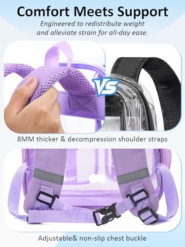 Double-Layer Clear Backpack Heavy Duty, 17 Inch Large Clear Bookbag, Transparent See Through Backpack For School, Work, College, Travel, Sport- Light Purple - color: 1# Purple, style: Pro Series (Double Layer)