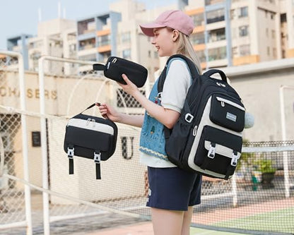 Makukke School Backpack for Girls Book Bag Set, School Bag for Teens Girls Kid Children Elementary Middle School Student, Waterproof Gray Backpack - color: Gray