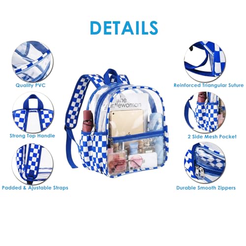 Fomaris Clear Backpack Stadium Approved 12x6x12 Clear Bag for Stadium Events, Sports, Concerts, Festivals,Games - Checkered Blue - color: Checkered Blue