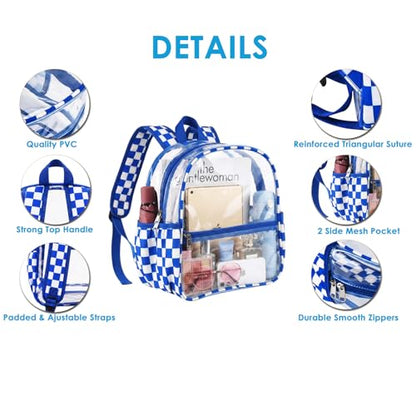 Fomaris Clear Backpack Stadium Approved 12x6x12 Clear Bag for Stadium Events, Sports, Concerts, Festivals,Games - Checkered Blue - color: Checkered Blue