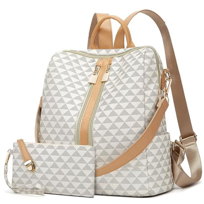 Makes Backpack Purse for Women PU Leather Travel Satchel Handbag Convertible Design Bag with Purse 2 Piece - color: Beige Double