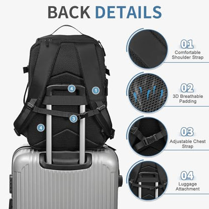 35L Travel Backpack 17" Laptop Backpack W/USB-C Port, Expandable Carry-On Bag, TSA Flight Approved Water-Resistant for Business College, Black - color: Black